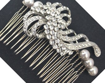 Rhinestone Swarovski Pearls Hair comb Wedding Bridal Headpiece - Emma