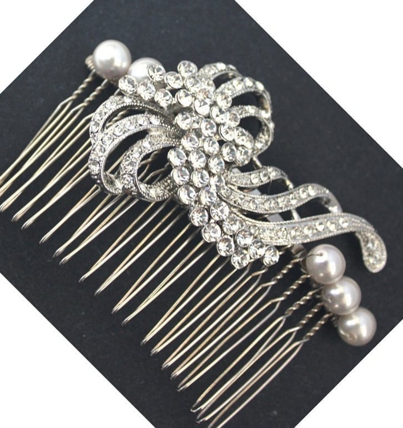 Rhinestone Swarovski Pearls Hair comb Wedding Bridal Headpiece Emma image 1