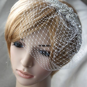 Bridal Birdcage Veil with detachable Crystal rhinestone applique 2 items 03 image 5