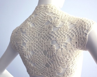 Silk Bamboo wedding Bolero hand knit crochet Shrug Ivory Cream Wedding reception size S