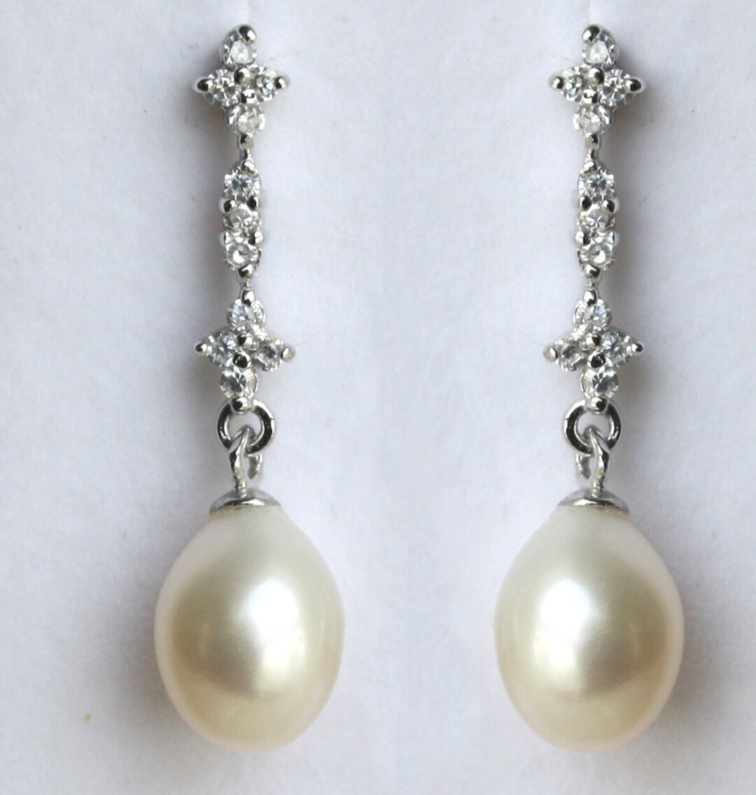 Freshwater Pearl Bridal Earrings Crystal Wedding Kaley Black - Etsy