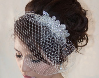 Wedding Birdcage Veil with Crystal rhinestone applique VI04.