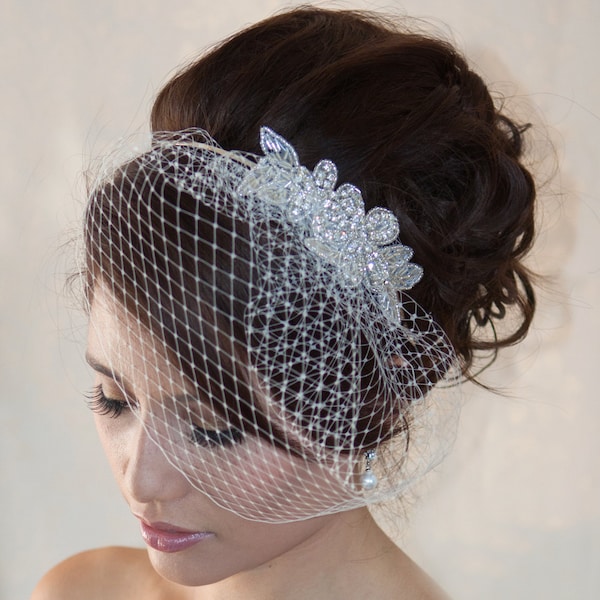 Wedding Birdcage Veil with Crystal rhinestone applique VI04.