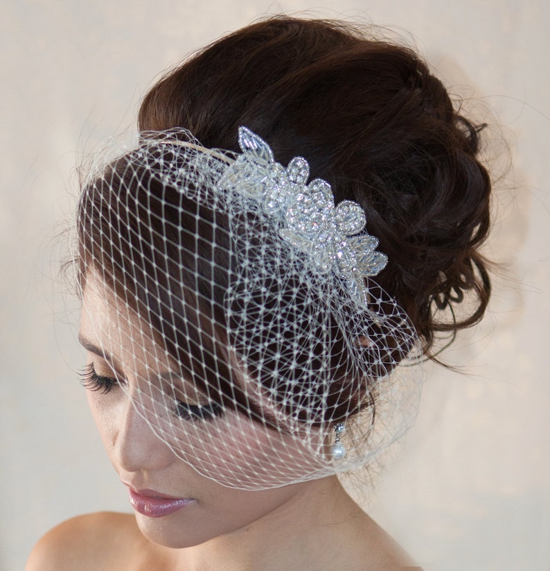 Wedding Birdcage Veil with Crystal rhinestone applique VI04. image 1