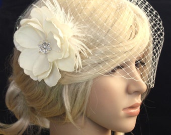 Ready to ship. Ivory Birdcage Veil - 2 items