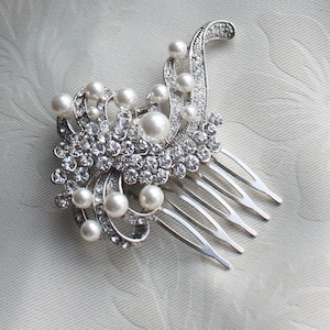 Vintage Inspired Bridal Hair Comb: Swarovski Crystal Pearl Wedding Headpiece