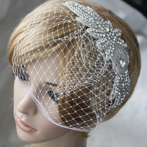 Bridal Birdcage Veil with detachable Crystal rhinestone applique 2 items 03 image 2