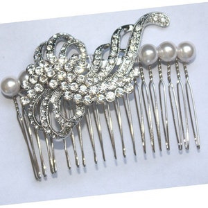 Rhinestone Swarovski Pearls Hair comb Wedding Bridal Headpiece Emma image 2