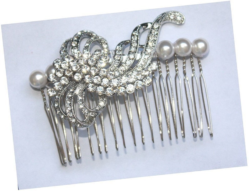 Rhinestone Swarovski Pearls Hair comb Wedding Bridal Headpiece Emma image 2