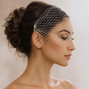 Pearl Bandeau Birdcage Veil: Vintage French Netting Bridal Veil None (plain veil)