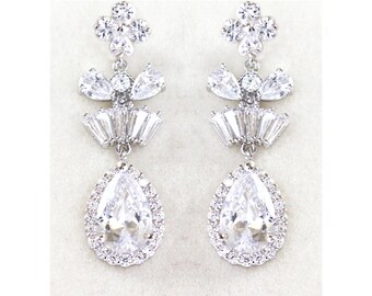 Crystal Bridal Earrings, Silver Chandelier bridal earrings, Rhodium Bridesmaid jewelry - Coco Earrings Black Friday Sale