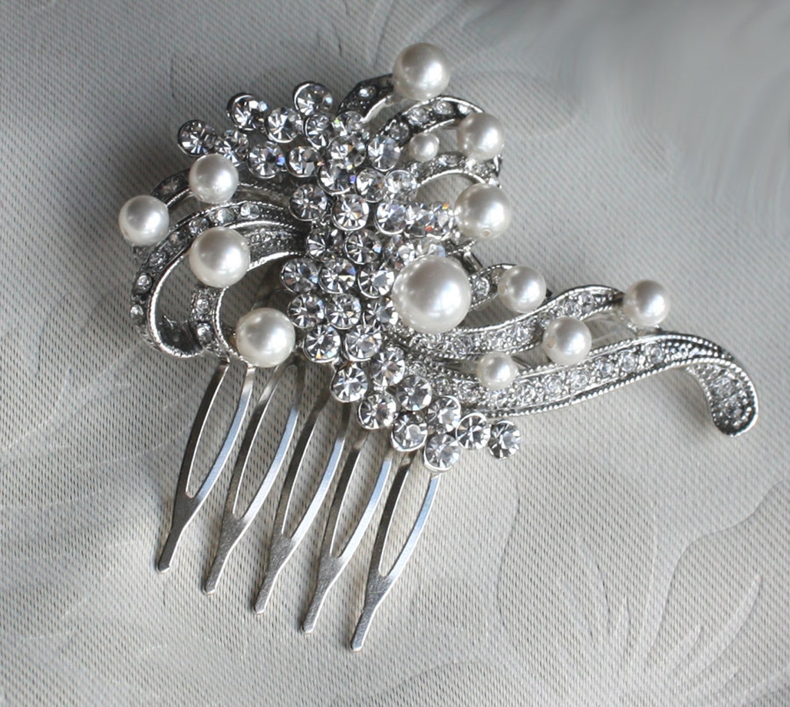 Bridal crystal Pearls Hair Brooch for wedding vintage Etsy