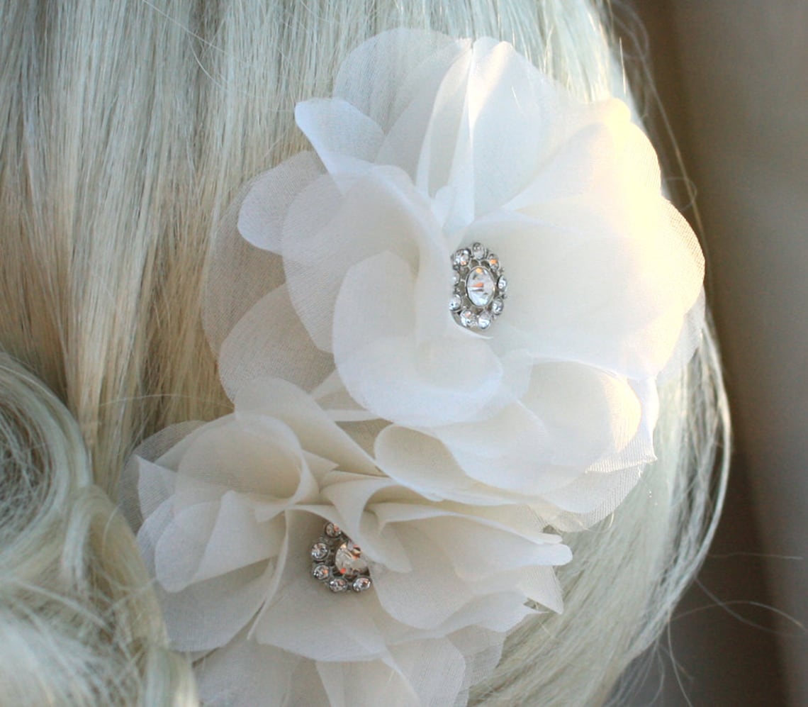 Silk Organza Flowers Hair Clip for Wedding Reception Bridal Etsy