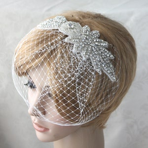 Bridal Birdcage Veil with detachable Crystal rhinestone applique 2 items 03 image 1