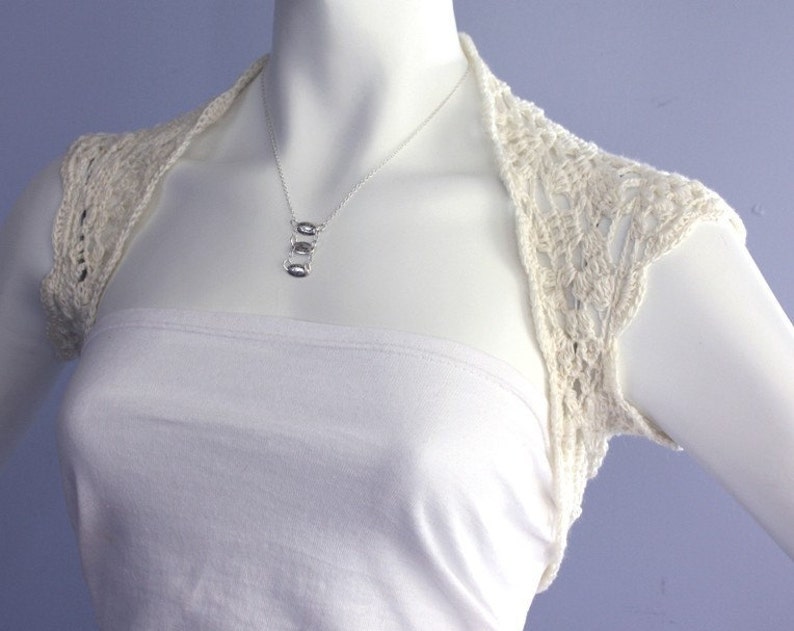 Gorgeous Bridal Silk / Cashmere Shrug handknit /crochet wedding bolero Ivory Cream size M , featured On Offbeat Bride image 3