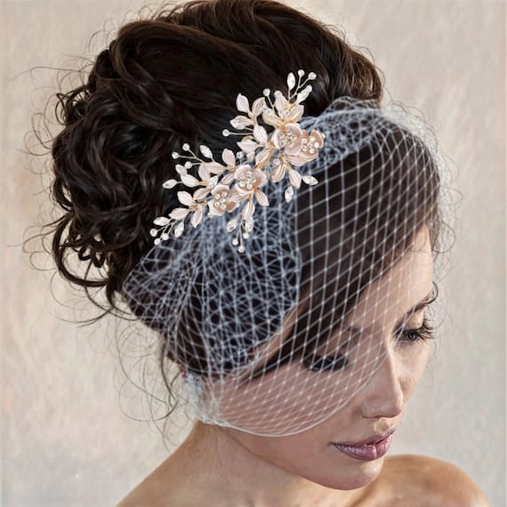 Birdcage Veil Headband: French Netting, Crystal Flowers  display picture 1