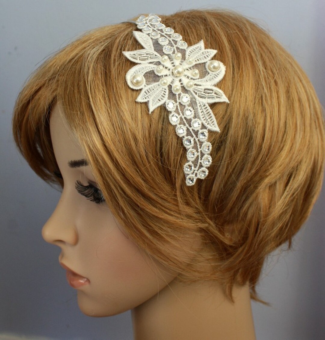 Swarovski Crystal Rhinestone Pearl Lace Headband Bridal - Etsy
