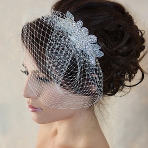 Wedding Birdcage Veil with Crystal rhinestone applique VI04. image 2