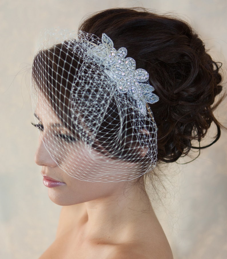 Wedding Birdcage Veil with Crystal rhinestone applique VI04. image 2