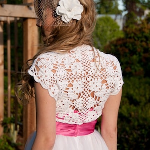 White Bamboo Bolero hand knit crochet Shrug - Bridal Wedding size S, M, L