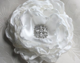 Off white Peony Crystal hair Flower comb / Clip wedding head Piece