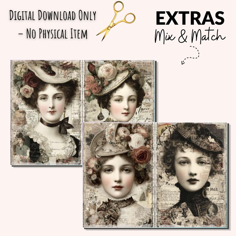 Elegant Victorian Lady Junk Journal Kit - Vintage Wallpaper, Background ...