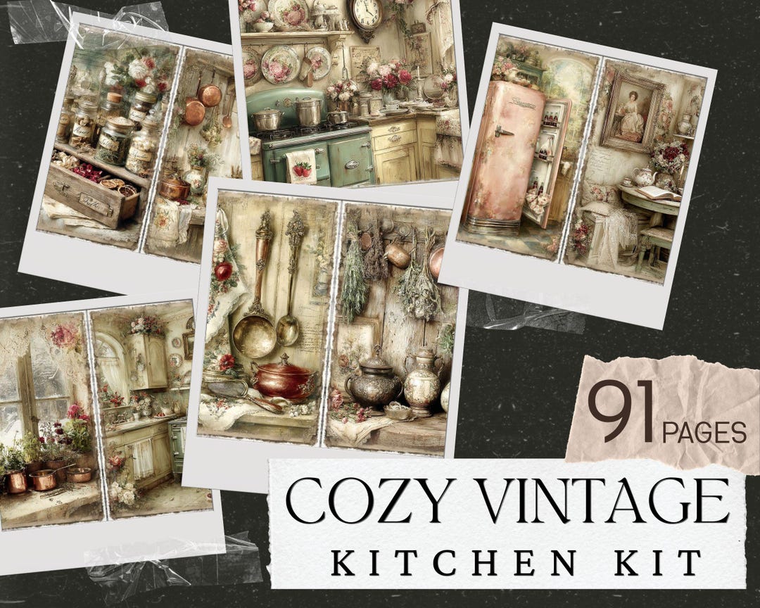 Cozy Vintage Kitchen Junk Journal Kit, Printable Recipe Scrapbook Pages ...