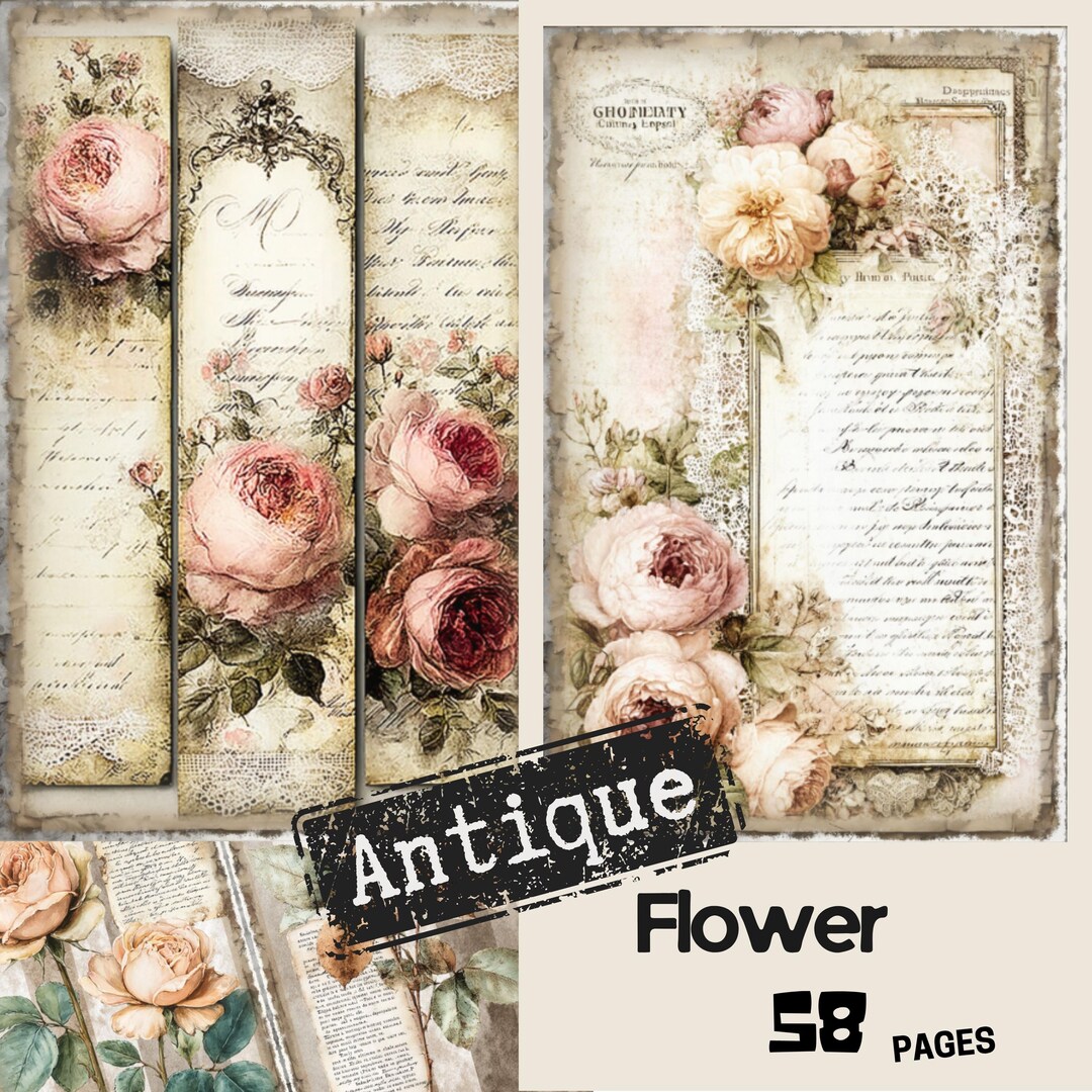 Antique Flower Junk Journal Kit, Vintage Floral Printable Pages, Shabby ...