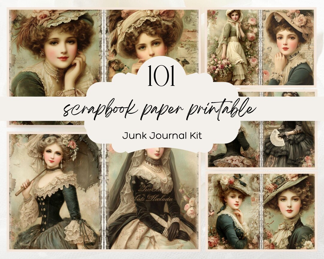 Victorian Women Junk Journal Kit, Romantic Portraits, Floral Ephemera ...