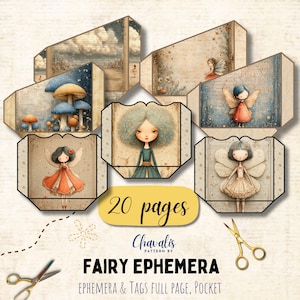 Fairy Ephemera Kit: Printable Junk Journal Tags, Labels (300 DPI Digital Download)