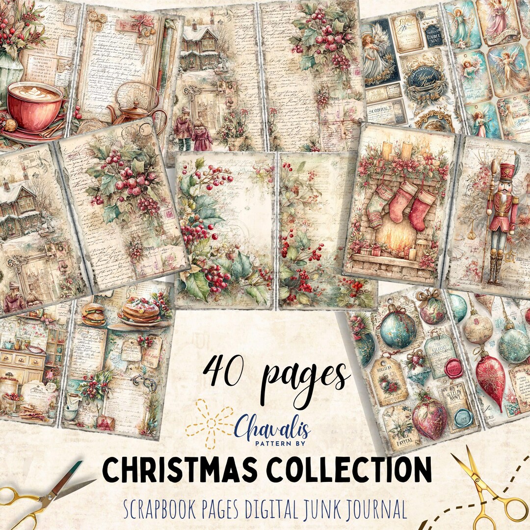 Vintage Christmas Junk Journal Kit: Printable Holiday Ephemera (digital ...