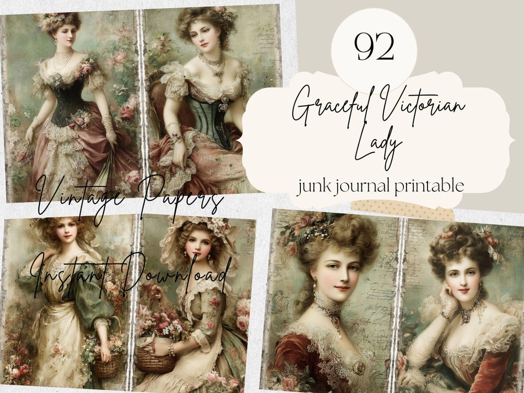 92 Victorian Lady Junk Journal Printable Kit, Vintage Floral Ephemera ...