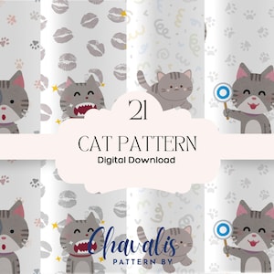 Modello di gattini senza cuciture con disegni digitali su carta, disegnati a mano, bundle png, stampe carine per ragazzi, sfondi di gatti stampabili, disegni a sublimazione