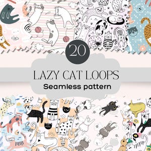 Lazy Cat – Mega Pattern Bundle Kawaii Cartoon Seamless Repeating Pattern for Fabric Sublimation Seamless File Sublimate Designs Download