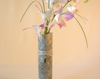 Modern Glass Vase, Bud Vase, Silver Decoupaged Vase, Gifts For Her, Romantic Gifts