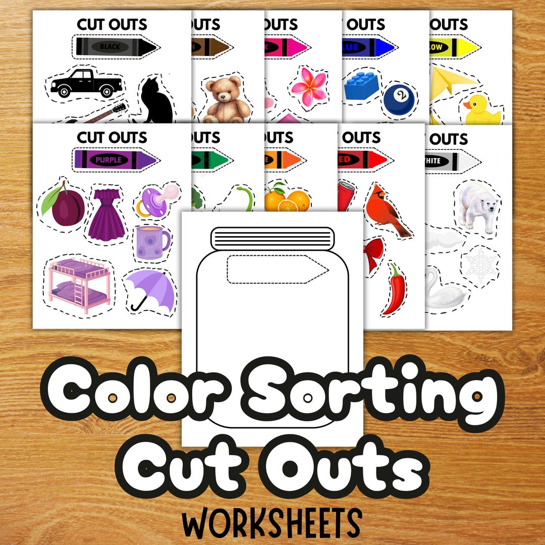 Color Sorting Cut & Paste Worksheets: Preschool Montessori Activity ...