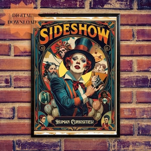 Clyde Bros Circus, Weird Clowns Poster, Vintage Oddities, Freak