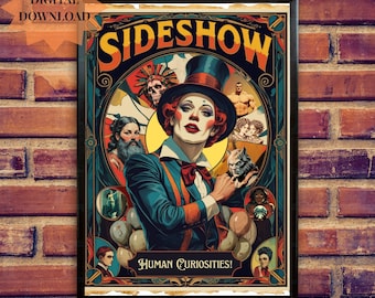 Clyde Bros Circus, Weird Clowns Poster, Vintage Oddities, Freak