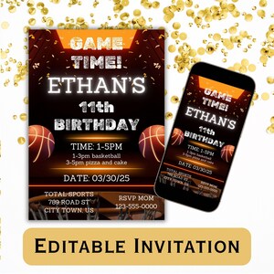 Editable Basketball Birthday Party Invitation (Digital PDF)