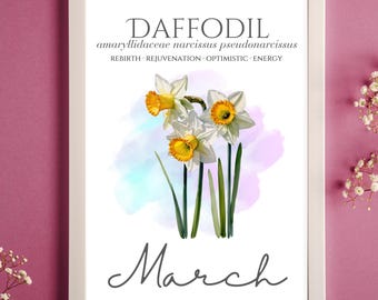 March Birth Flower Daffodil Watercolor Art Print (Digital Download)