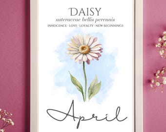 April Birth Flower Print: Daisy & Sweet Pea Watercolor Art (Digital Download)