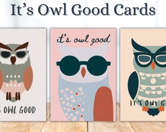 Set de tarjetas de felicitación Boho Owl: ¡Qué búho! (Cumpleaños o cualquier ocasión) (Descarga digital)