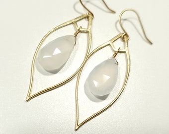 Blue Glow Chalcedony Gold Framed Teardrop Earrings