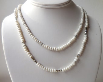 Stormy Skies Double Stranded Beaded necklace - Faceted Howlite Stone and Czech Glass