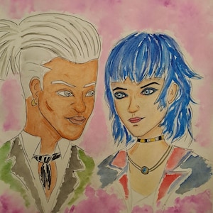 Watercolor fanart of Powder and Ekko from the Arcane series (digital)