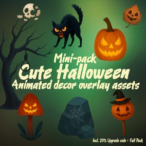 Halloween Twitch Overlay Animated Cat Vtuber Overlay Spooky Stream Decoration Cute Halloween Animated Stream Decor twitch assets