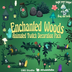 Twitch Overlay Stream Decoration Pack Magical Animated Forest fantasy Assets Enchanting mushrooms DIY Elements OBS Streamlabs VTuber overlay