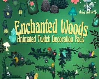 Superposition de Twitch, pack de décorations de flux, forêt animée magique, atouts fantastiques, champignons enchanteurs, éléments de bricolage, OBS, Streamlabs, superposition VTuber