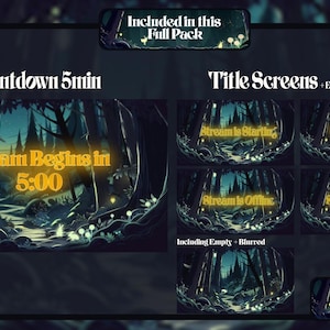 a fully animated countdown timer from 5minutes long. counting backwards to zero. also 6 streaming screens. Stream is starting, stream is ending, stream is offline, Be right back and two empty once (1 crisp and 1 blurred-out) for you to create. (DIY)