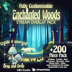 Enchanted Twitch Overlay Decoration Pack Magical Animated Fantasy Forest Assets DIY Stream Kit VTuber OBS Streamlabs Glowing elements alerts